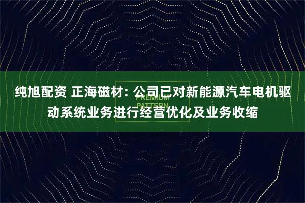 纯旭配资 正海磁材: 公司已对新能源汽车电机驱动系统业务进行经营优化及业务收缩